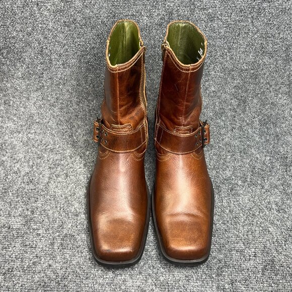 Skechers Motorcycle Boots Men's Size 11 Brown Leather Harness Buckle Square Toe - Picture 3 of 16